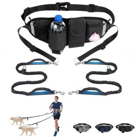 Hands Free Dog Leash with Waist Bag for Walking Small Medium Large Dogs (Leash: 2 dogs, Color: black)