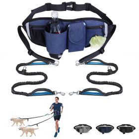 Hands Free Dog Leash with Waist Bag for Walking Small Medium Large Dogs (Leash: 2 dogs, Color: Blue)