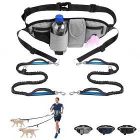 Hands Free Dog Leash with Waist Bag for Walking Small Medium Large Dogs (Leash: 2 dogs, Color: grey)